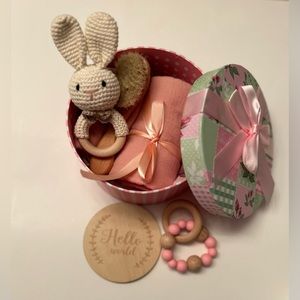 Newborn Baby Pink Bunny Organic Gift Set - 6 piece for Baby Shower
